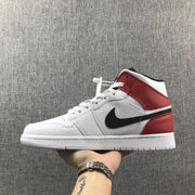 Air Jordan 1 Mid White Red Sneakers 554724-116