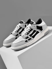 AMIRI Gray and White Low-Top Sneakers with Black Accents