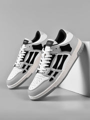 AMIRI Gray and White Low-Top Sneakers with Black Accents