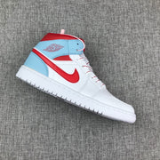Air Jordan 1 Mid Ice Blue White and Red Sneakers 555112-104