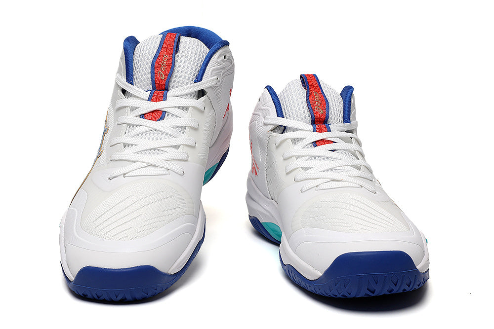 ASICS White and Blue Indoor Court Sneakers