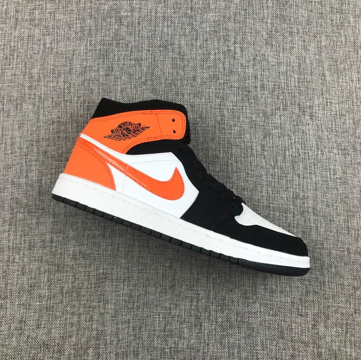 Air Jordan 1 Mid Black White Orange Sneakers 554724-058