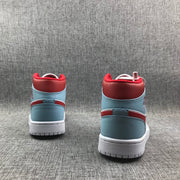 Air Jordan 1 Mid Ice Blue White and Red Sneakers 555112-104