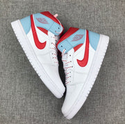 Air Jordan 1 Mid Ice Blue White and Red Sneakers 555112-104
