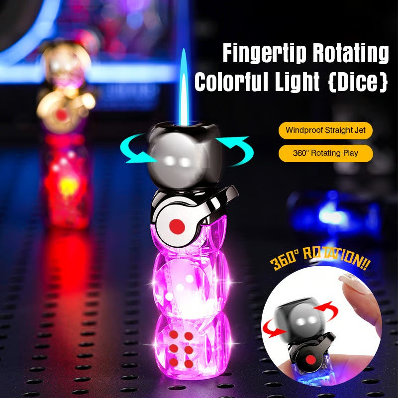 🎲 360° Spinning Dice Lighter 🔥 Windproof Jet Blue Flame, LED, Refillable EDC Gadget