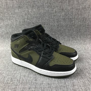 Jordan 1 Mid Sneakers in Black and Olive Green