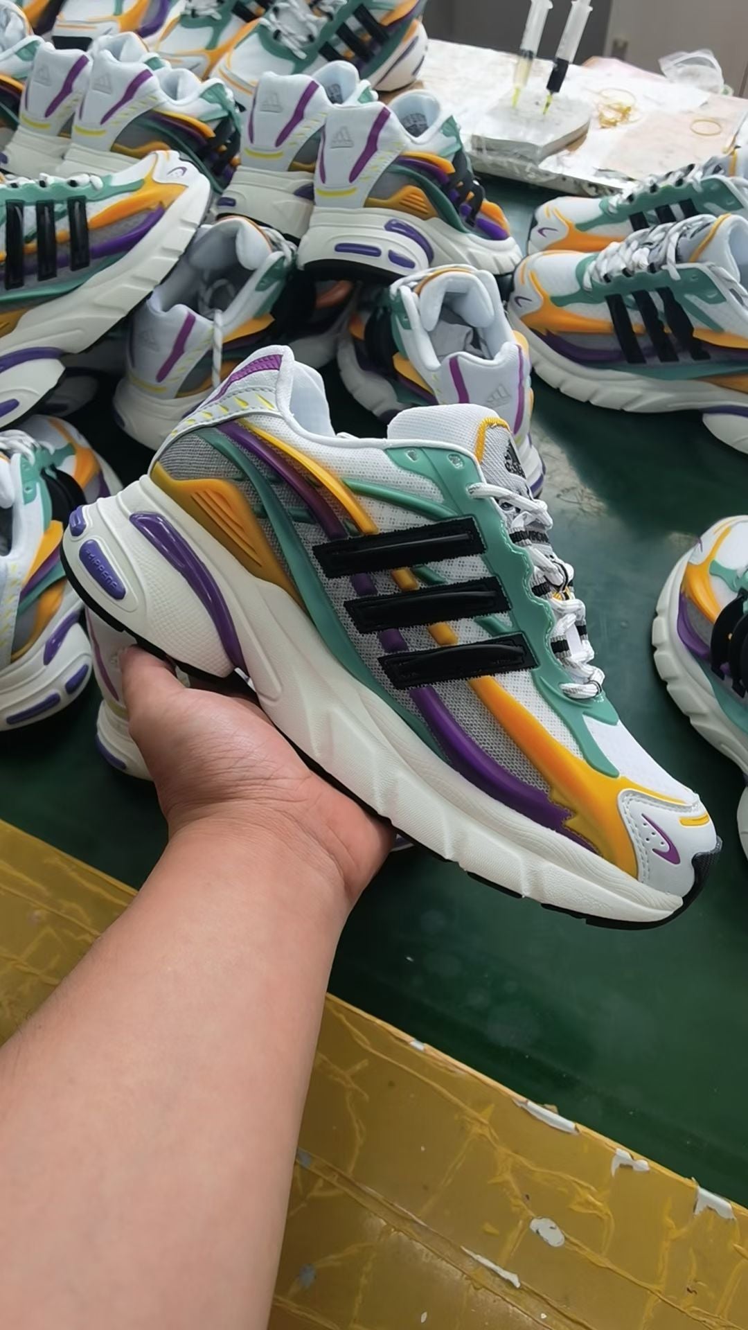 Adidas Ozweego Sneakers in White, Teal, Purple and Yellow