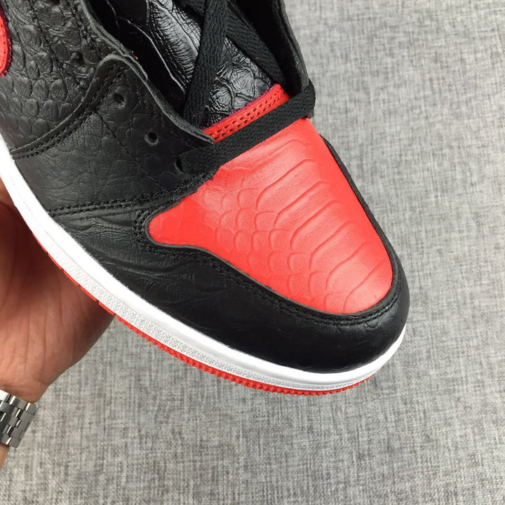 Air Jordan 1 High Black Red Scale-Textured Sneakers