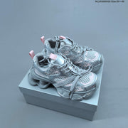Chunky Platform Sneakers in Silver and White with Mesh Panels