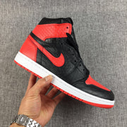 Air Jordan 1 High Black Red Scale-Textured Sneakers