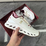 On Cloudmonster 2 Sneakers in Ivory and Burgundy