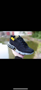 Black Mesh Lace-Up Sneakers with Gray Sole