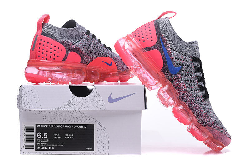 Nike Air VaporMax Flyknit 2 Grey and Bright Crimson Sneakers