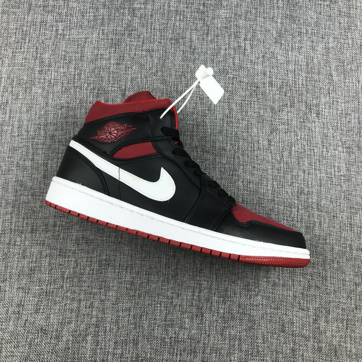 Jordan 1 Mid Black Red Canvas-Style Sneakers 554724-020