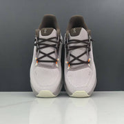 On Cloudmonster Running Shoes in Light Gray and Taupe