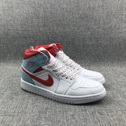 Air Jordan 1 Mid Ice Blue White and Red Sneakers 555112-104