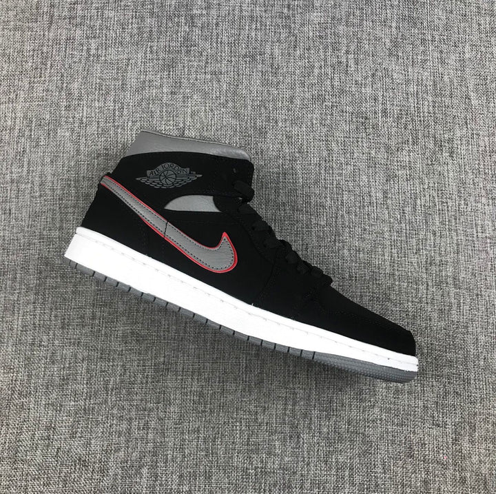 Air Jordan 1 Mid Black Grey Red Sneakers 554724-060