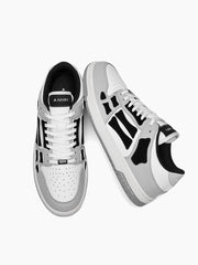 AMIRI Gray and White Low-Top Sneakers with Black Accents