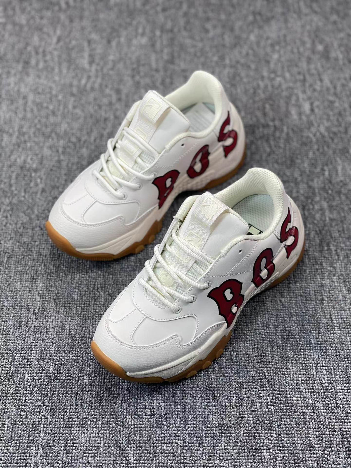 White Letter-Graphic Lace-Up Sneakers with Gum Outsoles