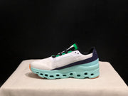 On Cloudmonster Running Shoes in White and Aqua