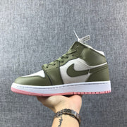 Air Jordan 1 High Sneakers Olive Green White Pink