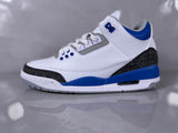 Jordan 3 Retro White and Royal Blue Basketball Sneakers
