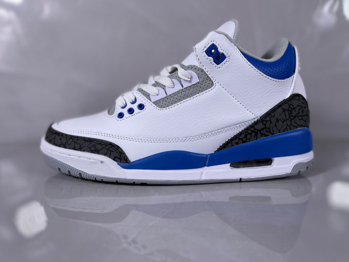 Jordan 3 Retro White and Royal Blue Basketball Sneakers
