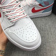 Air Jordan 1 Mid Ice Blue White and Red Sneakers 555112-104