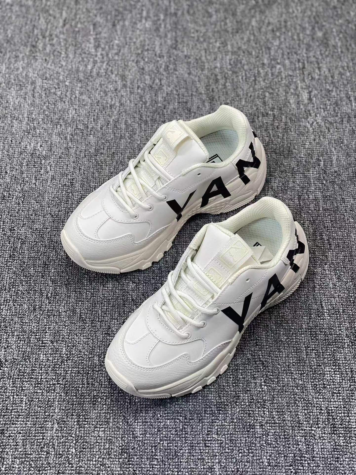 White Chunky Sneakers with Black Side Graphics