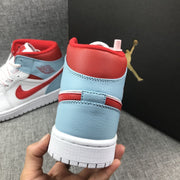 Air Jordan 1 Mid Ice Blue White and Red Sneakers 555112-104
