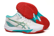 ASICS White and Aqua Indoor Court Sneakers