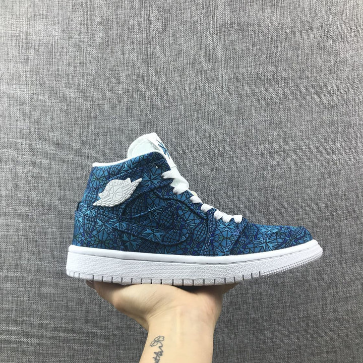 Air Jordan 1 Mid Blue Pattern Women's Sneakers AH7389-300