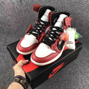 Off-White x Air Jordan 1 High Sneakers, Red and White