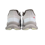 On Cloudmonster Running Shoes in Light Gray and Taupe