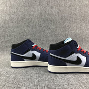 Air Jordan 1 Mid White, Black and Purple Sneakers