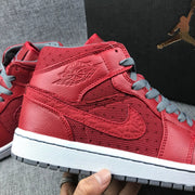 Jordan 1 Mid High-Top Sneakers in Red and Grey
