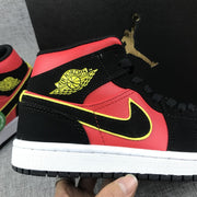 Air Jordan 1 Mid Black, Red and Volt Sneakers