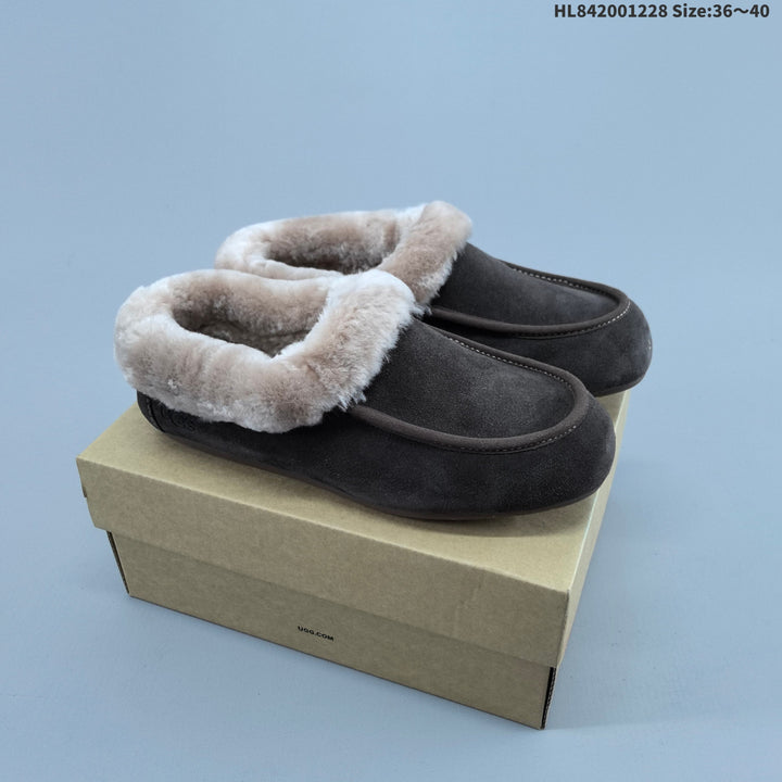 UGG Classic Mini Dipper Suede Slippers with Faux-Fur Trim