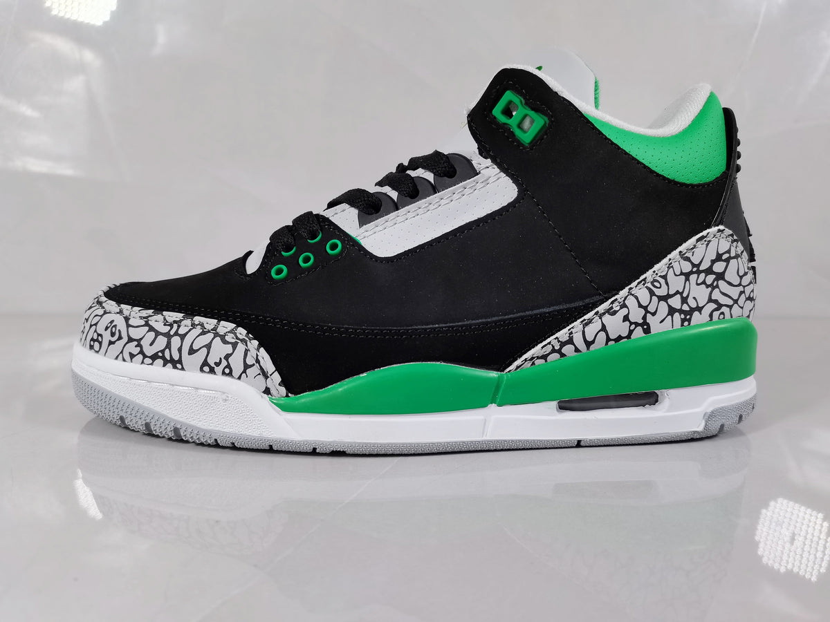 Jordan 3 Black Green Elephant Print Sneakers