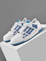 AMIRI Bone-Look Low-Top Sneakers in White and Denim Blue