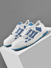 AMIRI Bone-Look Low-Top Sneakers in White and Denim Blue