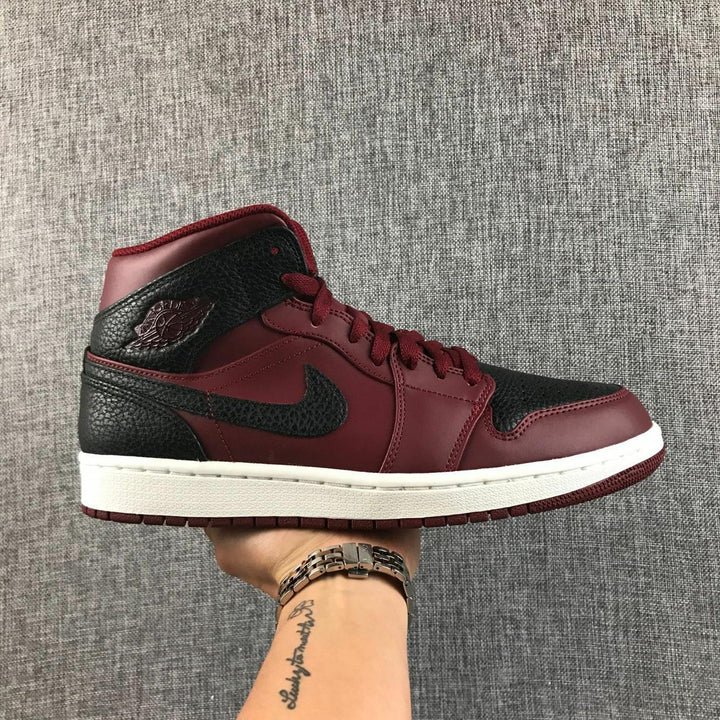 Air Jordan 1 Mid Black and Burgundy Sneakers 554724-601