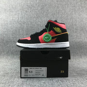 Air Jordan 1 Mid Black, Red and Volt Sneakers