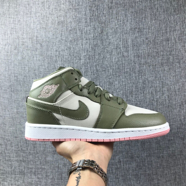 Air Jordan 1 Mid GG Sneakers in Olive Green and White