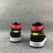 Air Jordan 1 Mid Black, Red and Volt Sneakers