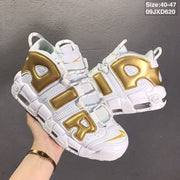 Nike Air More Uptempo Sneakers White and Metallic Gold