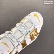 Nike Air More Uptempo Sneakers White and Metallic Gold