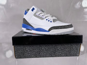 Jordan 3 Retro White and Royal Blue Basketball Sneakers