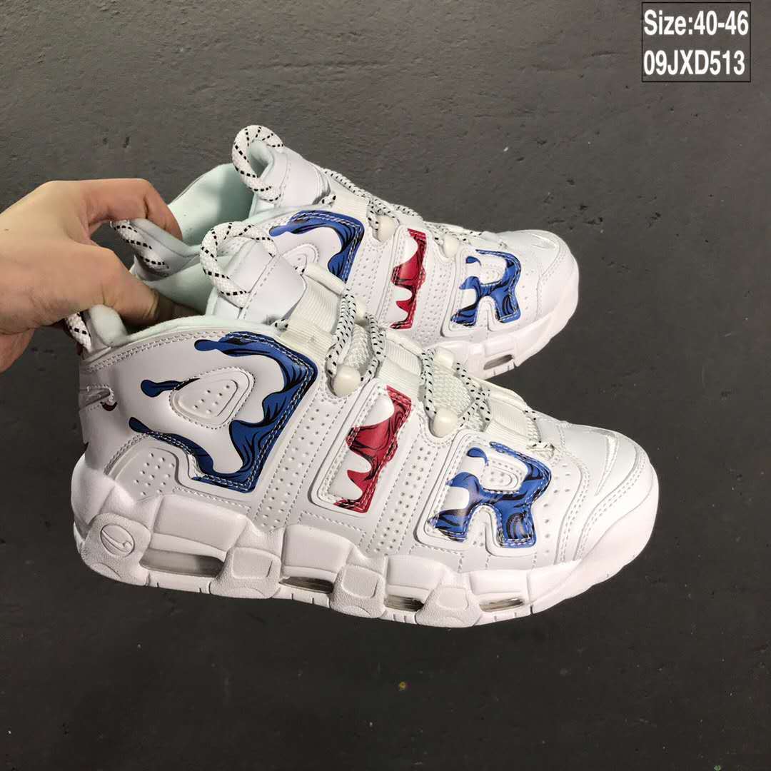 Nike Air More Uptempo White Blue Red Sneakers 09JXD513