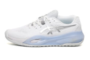 ASICS White and Silver Court Sneakers with Pale Blue Midsole
